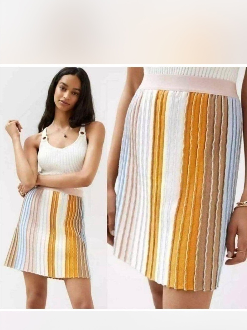 Anthropologie x Eva Franco Striped Shimmer Knit Mini Skirt – Size Small 70s vibe